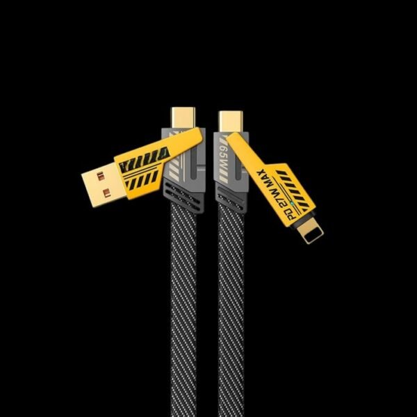 4-in-1 65W fast charging cable with USB-A, USB-C, and Lightning connectors