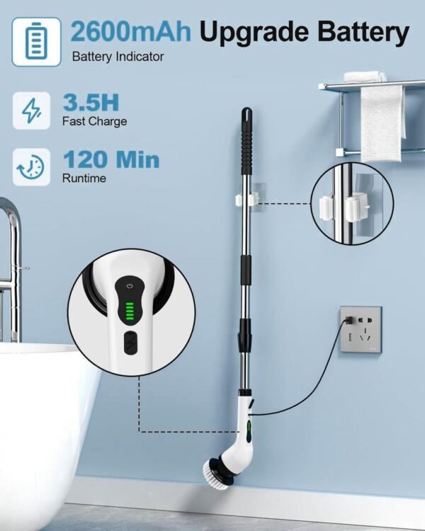 9-in-1 Cordless Electric Spin Scrubber with Adjustable Handle & 9 Brush Heads - Image 2