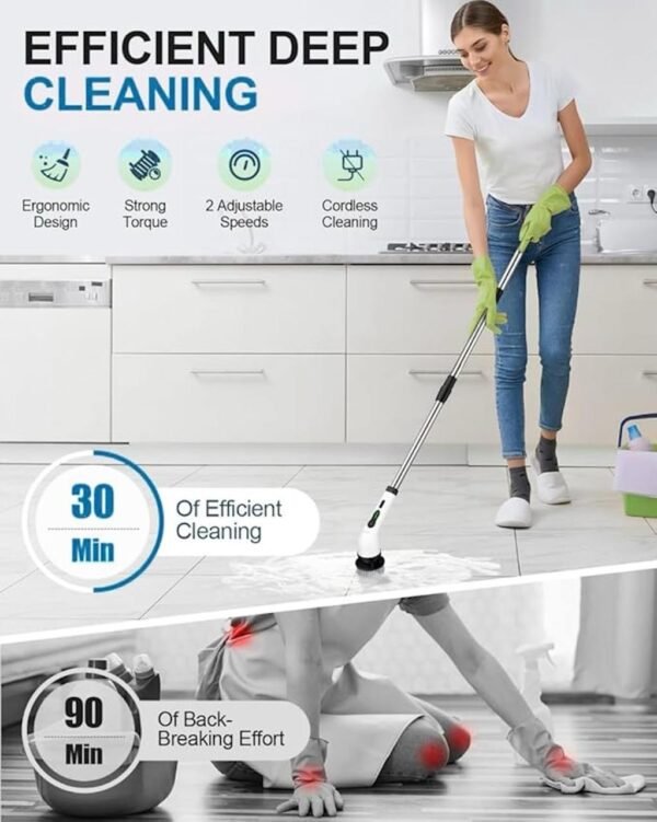 9-in-1 Cordless Electric Spin Scrubber with Adjustable Handle & 9 Brush Heads - Image 3