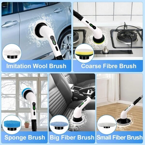9-in-1 Cordless Electric Spin Scrubber with Adjustable Handle & 9 Brush Heads - Image 6