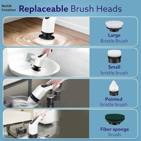 9-in-1 Cordless Electric Spin Scrubber with Adjustable Handle & 9 Brush Heads - Image 7