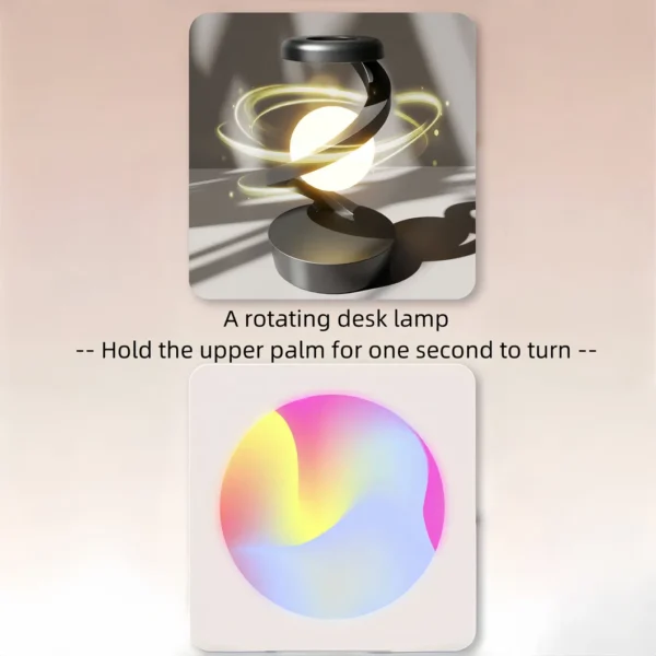 Moon desk lamp casting colorful light on table in cozy room