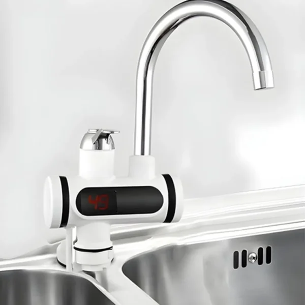 Instant electric water heater faucet installed on a kitchen sink