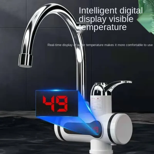 Close-up of faucet showing digital temperature