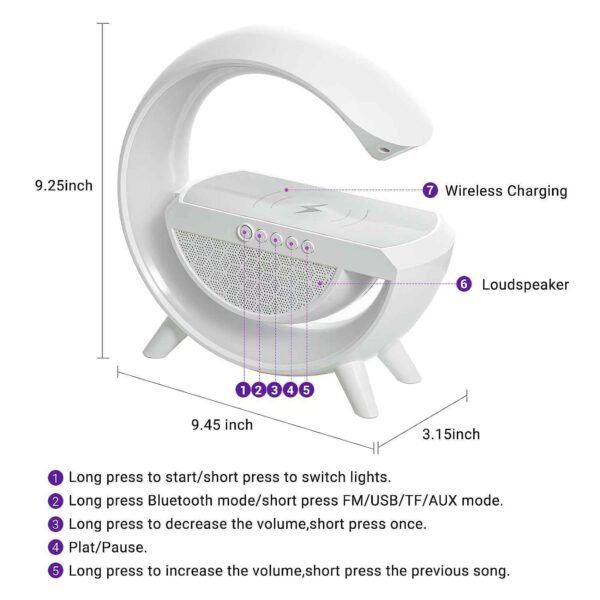 LED Wireless Charging Bluetooth Speaker with Mood Lighting, 15W, BT2301 - Image 4