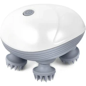 Electric smart scalp relaxation massager with four rotating silicone massage heads on a white background.