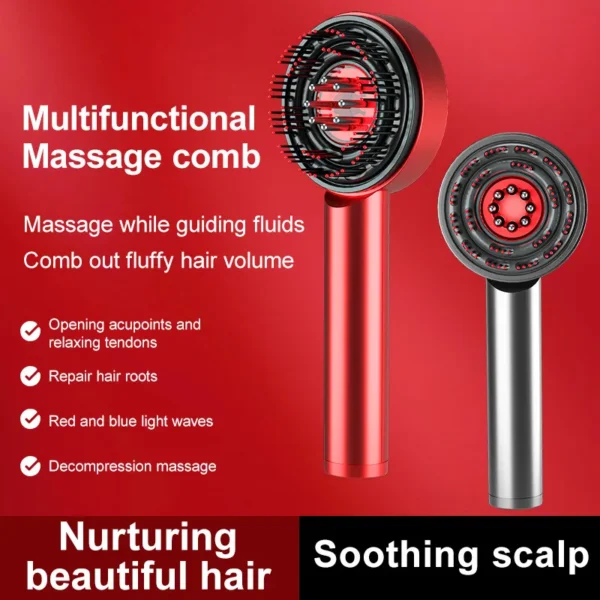 Massage comb used on scalp showing infrared therapy in action