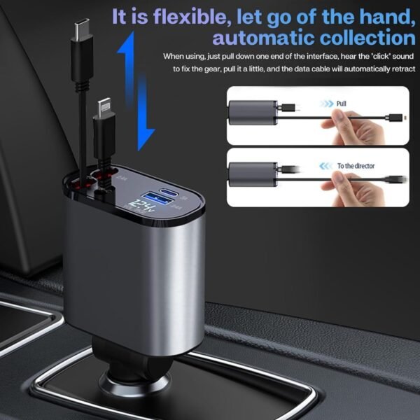 4-in-1 Retractable Pocket Car Charger – Super Fast Charging with USB-C & Lightning Support - Image 4