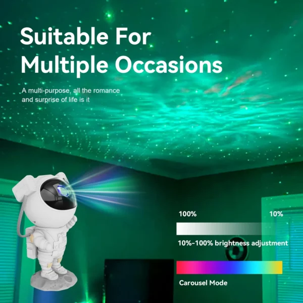 Side angle of Astronaut Projector casting nebula lights
